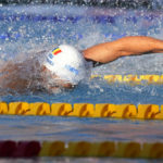 
              Romania's David Popovici competes during the men's 100m freestyle final at the European swimming championships, in Rome, Saturday, Aug. 13, 2022. Popovici became the youngest swimmer to break the world swimming record in the men's 100-meter freestyle Saturday, beating the mark set more than 13 years ago in the same pool.(AP Photo/Andrew Medichini)
            