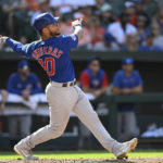 
              Chicago Cubs' Willson Contreras follows through on a solo home run against the Baltimore Orioles in the sixth inning of a baseball game, Thursday, Aug. 18, 2022, in Baltimore. (AP Photo/Gail Burton)
            