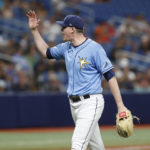 
              Tampa Bay Rays pitcher Peter Fairbanks reacts while heading off the field during the eighth inning of a baseball game against the Baltimore Orioles, Saturday, Aug. 13, 2022, in St. Petersburg, Fla. (AP Photo/Scott Audette)
            