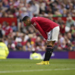 
              Manchester United's Cristiano Ronaldo stands during the English Premier League soccer match between Manchester United and Brighton at Old Trafford stadium in Manchester, England, Sunday, Aug. 7, 2022. (AP Photo/Dave Thompson)
            