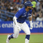 
              Toronto Blue Jays' Lourdes Gurriel Jr. runs on a double against the Baltimore Orioles during the third inning of a baseball game Tuesday, Aug. 16, 2022, in Toronto. (Jon Blacker/The Canadian Press via AP)
            