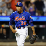 
              New York Mets relief pitcher Edwin Diaz reacts after striking out New York Yankees' Joey Gallo during the eighth inning of a baseball game Tuesday, July 26, 2022, in New York. (AP Photo/Frank Franklin II)
            