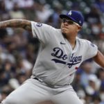 
              Los Angeles Dodgers starting pitcher Julio Urias throws during the first inning of a baseball game against the Milwaukee Brewers Monday, Aug. 15, 2022, in Milwaukee. (AP Photo/Morry Gash)
            