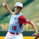 
              Panama starting pitcher Max Pinzon (18) delivers a pitch against Nicaragua during the first inning of a baseball game at the Little League World Series tournament in South Williamsport, Pa., Tuesday, Aug. 23, 2022. (AP Photo/Tom E. Puskar)
            