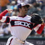 
              Chicago White Sox starting pitcher Dylan Cease throws against the Arizona Diamondbacks during the first inning of a baseball game in Chicago, Sunday, Aug. 28, 2022. (AP Photo/Nam Y. Huh)
            