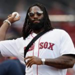 
              New England Patriots linebacker Matthew Judon tosses a ball before a baseball game between the Boston Red Sox and the New York Yankees, Saturday, Aug. 13, 2022, in Boston. (AP Photo/Michael Dwyer)
            
