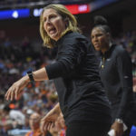 
              Minnesota Lynx head coach Cheryl Reeve argues a call with the officials during play against the Connecticut Sun during a WNBA basketball game Sunday, Aug. 14, 2022, in Uncasville, Conn. (Sean D. Elliot/The Day via AP)
            