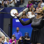 
              Serena Williams, of the United States, reacts during a match against Anett Kontaveit, of Estonia, at the second round of the U.S. Open tennis championships, Wednesday, Aug. 31, 2022, in New York. (AP Photo/John Minchillo)
            
