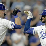 
              Kansas City Royals' MJ Melendez (1) celebrates with Bobby Witt Jr. (7) after hitting a solo home run during the seventh inning of a baseball game against the Chicago White Sox Wednesday, Aug. 10, 2022, in Kansas City, Mo. (AP Photo/Charlie Riedel)
            