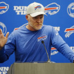 
              Buffalo Bills head coach Sean McDermott speaks during a news conference after an NFL preseason football game against the Carolina Panthers on Friday, Aug. 26, 2022, in Charlotte, N.C. (AP Photo/Rusty Jones)
            