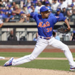 
              New York Mets closer Edwin Diaz delivers against the Miami Marlins during the ninth inning of a baseball game, Sunday, July 10, 2022, in New York. (AP Photo/Mary Altaffer)
            