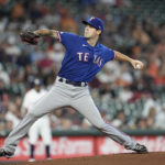 
              Texas Rangers starting pitcher Cole Ragans throws against the Houston Astros during the first inning of a baseball game Thursday, Aug. 11, 2022, in Houston. (AP Photo/David J. Phillip)
            