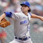 
              Kansas City Royals starting pitcher Daniel Lynch delivers against the Minnesota Twins during the first inning of a baseball game Wednesday, Aug. 17, 2022, in Minneapolis. (AP Photo/Abbie Parr)
            