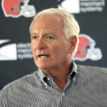 
              Cleveland Browns managing and principal partner Jimmy Haslam speaks to the media, Thursday, Aug. 18, 2022, in Berea, Ohio, after the team announced that quarterback Deshaun Watson has reached a settlement with the NFL and will serve an 11-game unpaid suspension and pay a $5 million fine rather than risk missing his first season as quarterback of the Cleveland Browns following accusations of sexual misconduct while he played for the Houston Texans. (Joshua Gunter/Cleveland.com via AP)
            