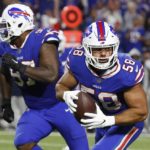 
              Buffalo Bills linebacker Matt Milano (58) runs back an interception for a touchdown during the second half of an NFL football game against the Tennessee Titans, Monday, Sept. 19, 2022, in Orchard Park, N.Y. (AP Photo/Jeffrey T. Barnes)
            