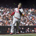 
              Philadelphia Phillies' Bryson Stott scores against the San Francisco Giants during the sixth inning of a baseball game in San Francisco, Saturday, Sept. 3, 2022. (AP Photo/Jeff Chiu)
            