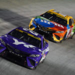 
              Christopher Bell (20) leads Kyle Busch (18) during a NASCAR Cup Series auto race at Bristol Motor Speedway Saturday, Sept. 17, 2022, in Bristol, Tenn. (AP Photo/Mark Humphrey)
            