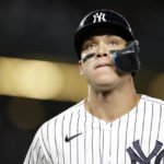
              New York Yankees' Aaron Judge walks off the field after a baseball game against the Minnesota Twins, Thursday, Sept. 8, 2022, in New York. (AP Photo/Adam Hunger)
            