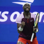 
              Frances Tiafoe, of the United States, reacts after winning the fourth set against Carlos Alcaraz, of Spain, during the semifinals of the U.S. Open tennis championships, Friday, Sept. 9, 2022, in New York. (AP Photo/John Minchillo)
            