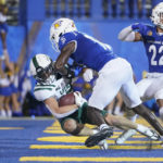 
              Portland State wide receiver Beau Kelly, left, catches a twelve-yard touchdown pass against San Jose State during the second half of an NCAA college football game in San Jose, Calif., Thursday, Sept. 1, 2022. (AP Photo/Godofredo A. Vásquez)
            