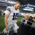 
              Dallas Cowboys quarterback Cooper Rush (10) leaves the field after a 20-17 win over the Cincinnati Bengals after an NFL football game Sunday, Sept. 18, 2022, in Arlington, Tx. (AP Photo/Ron Jenkins)
            