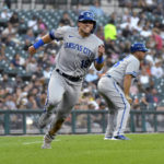 
              Kansas City Royals' Nate Eaton heads home to score against the Detroit Tigers during the fourth inning of a baseball game Saturday, Sept. 3, 2022, in Detroit. (AP Photo/Jose Juarez)
            