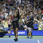
              Serena Williams, of the United States, waves to the crowd after losing to Ajla Tomljanovic, of Austrailia, during the third round of the U.S. Open tennis championships, Friday, Sept. 2, 2022, in New York. (AP Photo/John Minchillo)
            