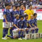 
              Team Japan stands for the team picture prior the international friendly soccer match between USA and Japan as part of the Kirin Challenge Cup in Duesseldorf, Germany, Friday, Sept. 23, 2022. (AP Photo/Martin Meissner)
            