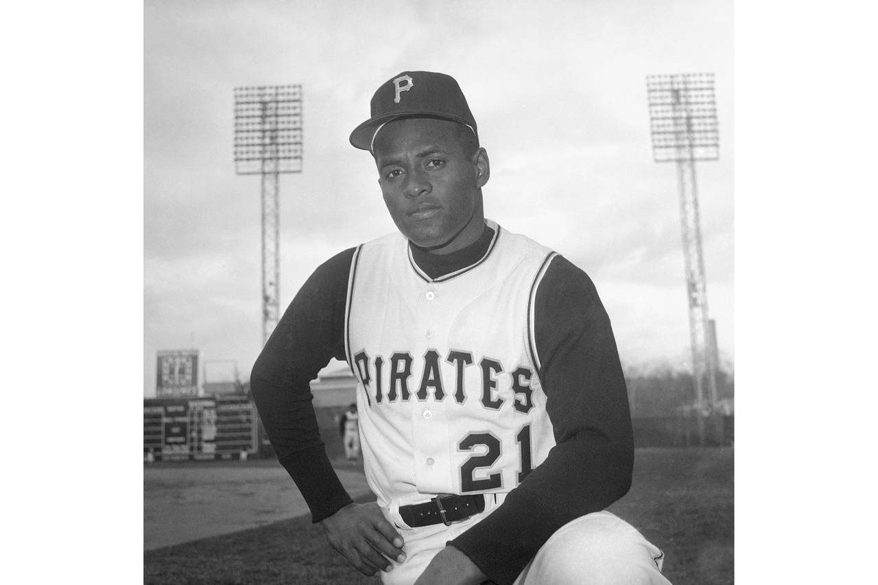 FILE - Roberto Clemente of the Pittsburgh Pirates is seen in Tampa, Fla., March 3, 1963. Major Leag...