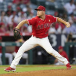 
              Los Angeles Angels starting pitcher Reid Detmers (48) throws during the second inning of a baseball game against the Houston Astros in Anaheim, Calif., Friday, Sept. 2, 2022. (AP Photo/Ashley Landis)
            