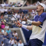 
              Andy Murray, of Great Britain, reacts during a match against Matteo Berrettini, of Italy, during the third round of the U.S. Open tennis championships, Friday, Sept. 2, 2022, in New York. (AP Photo/Seth Wenig)
            