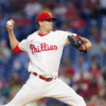 
              Philadelphia Phillies' Kyle Gibson pitches during the second inning of a baseball game against the Toronto Blue Jays, Tuesday, Sept. 20, 2022, in Philadelphia. (AP Photo/Matt Slocum)
            