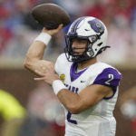 
              Central Arkansas quarterback Will McElvain (2) passes against Mississippi during the first half of an NCAA college football game in Oxford, Miss., Saturday, Sept. 10, 2022. (AP Photo/Rogelio V. Solis)
            