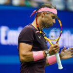 
              Rafael Nadal, of Spain, reacts after missing a shot against Fabio Fognini, of Italy, during the second round of the U.S. Open tennis championships, Thursday, Sept. 1, 2022, in New York. (AP Photo/Frank Franklin II)
            