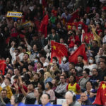 
              Spectators cheer during the United States against China game at the women's Basketball World Cup in Sydney, Australia, Saturday, Sept. 24, 2022. (AP Photo/Mark Baker)
            