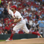
              St. Louis Cardinals starting pitcher Adam Wainwright throws during the first inning of the team's baseball game against the Milwaukee Brewers on Wednesday Sept. 14, 2022, in St. Louis. (AP Photo/Joe Puetz)
            