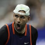 
              Nick Kyrgios, of Australia, celebrates during his match against Daniil Medvedev, of Russia, during the fourth round of the U.S. Open tennis championships, Sunday, Sept. 4, 2022, in New York. (AP Photo/Adam Hunger)
            