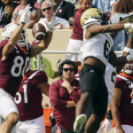 
              Wofford defensive back Okachi Emmanwori (6) breaks up a pass intended for Virginia Tech's Kaleb Smith (80) during the first half of an NCAA college football game, Saturday, Sept. 17, 2022, in Blacksburg Va. (Matt Gentry/The Roanoke Times via AP)
            