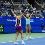 
              Barbora Krejcikova, of the Czech Republic, left, and Katerina Siniakova, of the Czech Republic celebrate defeating Taylor Townsend, of the United States, and Caty McNally, of the United States, in the final of the women's doubles at the U.S. Open tennis championships, Sunday, Sept. 11, 2022, in New York. (AP Photo/Matt Rourke)
            