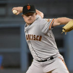 
              San Francisco Giants' Logan Webb pitches against the Los Angeles Dodgers during the first inning of a baseball game, Monday, Sept. 5, 2022, in Los Angeles. (AP Photo/John McCoy)
            