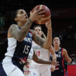 
              France's Gabby Williams lays up to shoot a goal during their game at the women's Basketball World Cup against Serbia in Sydney, Australia, Tuesday, Sept. 27, 2022. (AP Photo/Mark Baker)
            