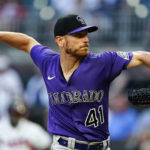 
              Colorado Rockies starting pitcher Chad Kuhl delivers during the first inning of the team's baseball game against the Atlanta Braves on Thursday, Sept. 1, 2022, in Atlanta. (AP Photo/John Bazemore)
            