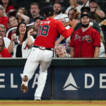 
              Atlanta Braves first baseman Matt Olson (28) cannot reach a fly ball in foul territory from Miami Marlins' Jacob Stallings in the fourth inning of a baseball game Friday, Sept. 2, 2022, in Atlanta. (AP Photo/John Bazemore)
            