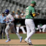 
              Oakland Athletics pitcher Norge Ruiz (63) walks back to the mound as New York Mets designated hitter Pete Alonso (20) rounds the bases after hitting a home run in the fourth inning of a baseball game in Oakland, Calif., on Sunday, Sept. 25, 2022. (AP Photo/Scot Tucker)
            