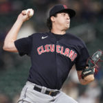 
              Cleveland Guardians starting pitcher Cal Quantrill delivers during the second of a baseball game against the Minnesota Twins, Friday, Sept. 9, 2022, in Minneapolis. (AP Photo/Abbie Parr)
            