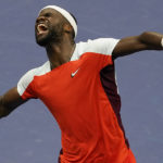 
              Frances Tiafoe, of the United States, reacts after defeating Andrey Rublev, of Russia, during the quarterfinals of the U.S. Open tennis championships, Wednesday, Sept. 7, 2022, in New York. (AP Photo/Seth Wenig)
            