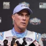 
              FILE - Kevin Harvick speaks during NASCAR Daytona 500 auto racing media day at Daytona International Speedway, Wednesday, Feb. 16, 2022, in Daytona Beach, Fla. NASCAR heads into its second playoff race investigating a spate of car fires that has at least one championship contender fuming. Kevin Harvick lashed out at NASCAR and the new Next Gen car after it inexplicably caught fire in the playoff opener at Darlington Raceway. (AP Photo/John Raoux, File)
            