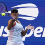 
              Madison Keys, of the United States, returns a shot to Coco Gauff, of the United States, during the third round of the U.S. Open tennis championships, Friday, Sept. 2, 2022, in New York. (AP Photo/Seth Wenig)
            