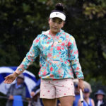 
              Lucy Li reacts to a missed birdie putt on the first green during the final round of the Dana Classic LPGA golf tournament Sunday, Sept. 4, 2022, at the Highland Meadows Golf Club in Sylvania, Ohio. (AP Photo/Gene J. Puskar)
            