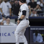 
              New York Yankees' Harrison Bader reacts after scoring against the Pittsburgh Pirates during the fifth inning of a baseball game Tuesday, Sept. 20, 2022, in New York. (AP Photo/Jessie Alcheh)
            